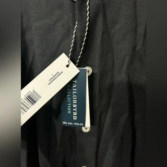 Tailorbyrd Black Dress herringbone Button down Iron Free Trim Fit - Picture 3 of 6